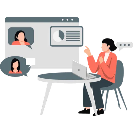 Girl doing online group talk for business  Illustration