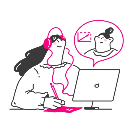 Girl doing online homework  Illustration