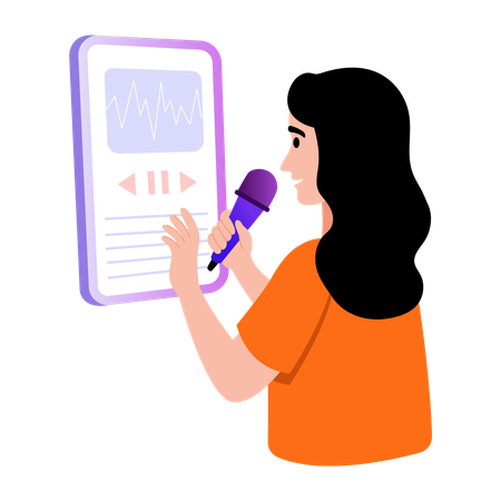 Girl doing online language practice  Illustration