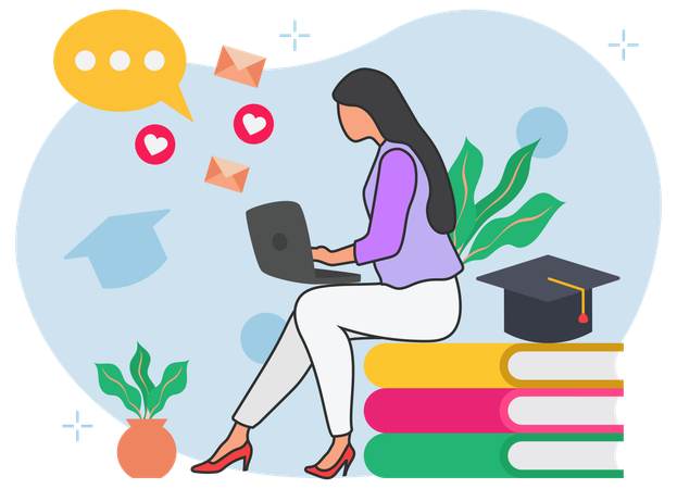 Girl doing online learning  Illustration