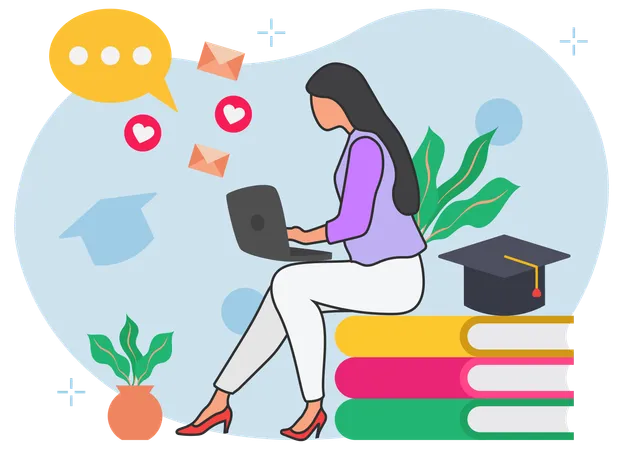 Girl doing online learning  Illustration