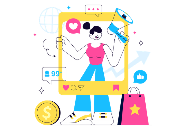 Girl doing online marketing  Illustration
