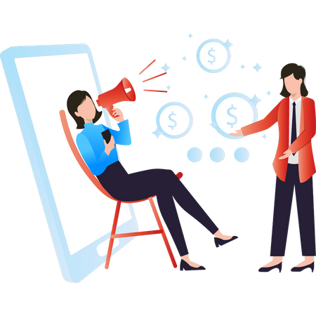 Girl doing online marketing with megaphone  Illustration