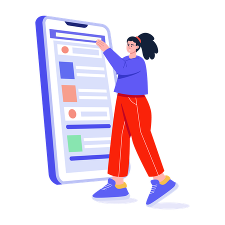 Girl doing online mobile scrolling  Illustration