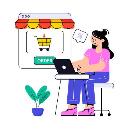Girl doing Online Order Illustration