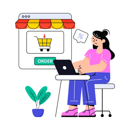 Girl doing Online Order Illustration