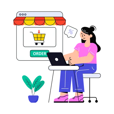 Girl doing Online Order  Illustration