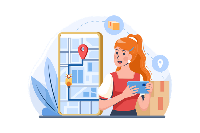 Girl doing online parcel tracking Illustration