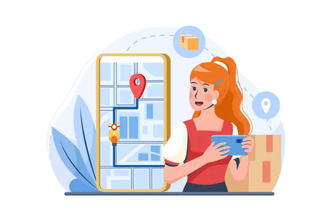 Girl doing online parcel tracking  Illustration