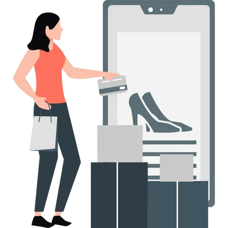 Girl doing Online payment for shopping order  Illustration