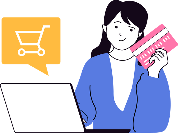 Girl doing online payment on shopping  Illustration