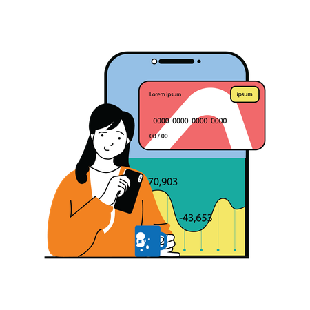 Girl doing online payment through card  Illustration