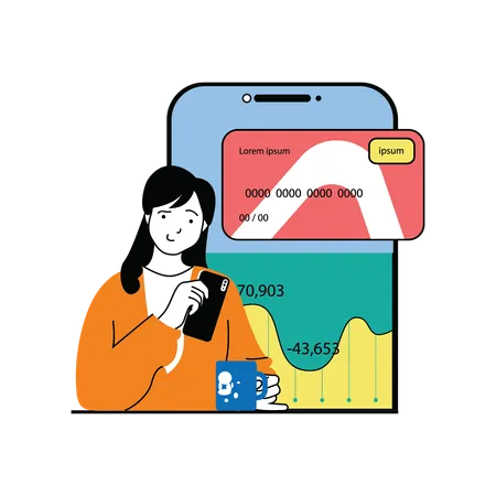 Girl doing online payment through card  イラスト