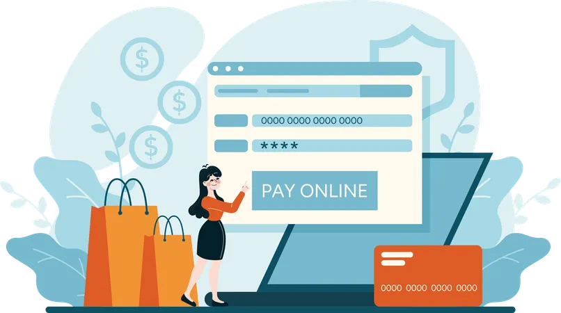 Girl doing online payment using website  Illustration
