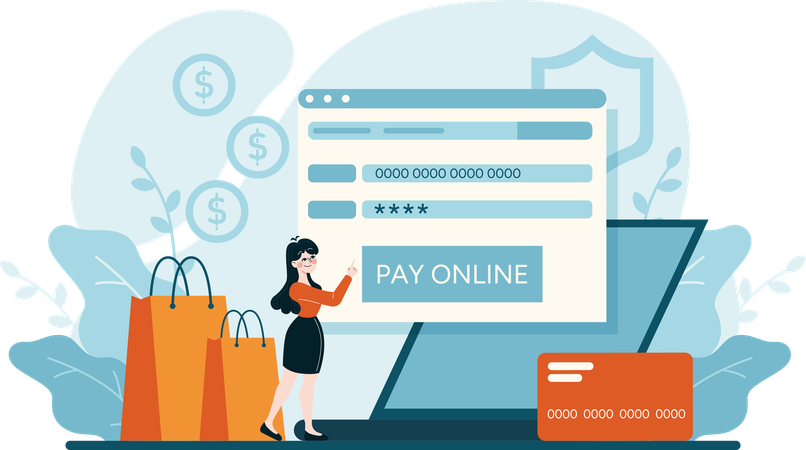 Girl doing online payment using website  Illustration