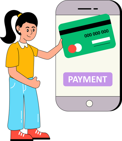 Girl doing online payment via card  Illustration