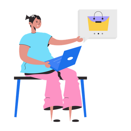 Girl doing Online Purchase  Illustration