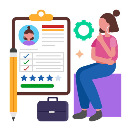 Girl doing online Resume Writing  Illustration