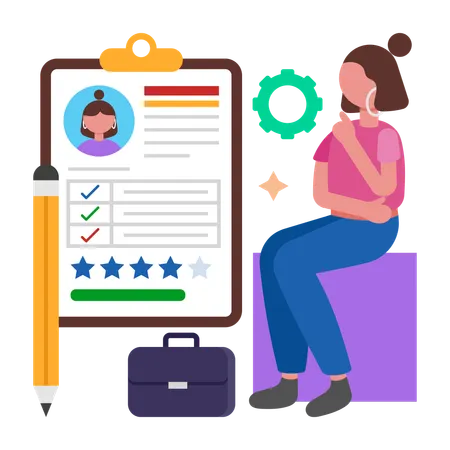 Girl doing online Resume Writing  Illustration