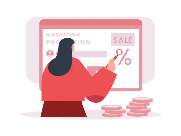 Girl doing online sale promotion  Illustration