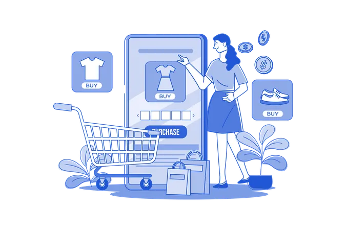 A Girl Is Shopping Online Through A Smartphone Illustration
