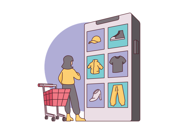 Woman doing online shopping Illustration
