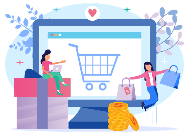Girl Doing Online Shopping  Illustration