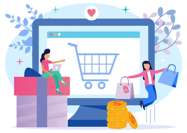 Girl Doing Online Shopping  Illustration
