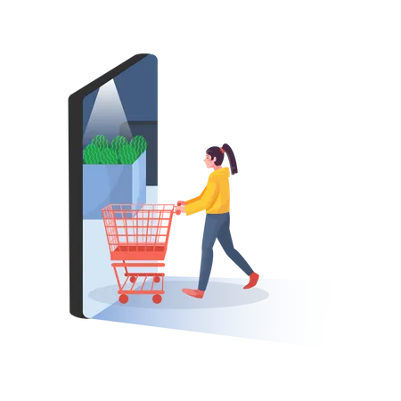 Girl doing online shopping  イラスト