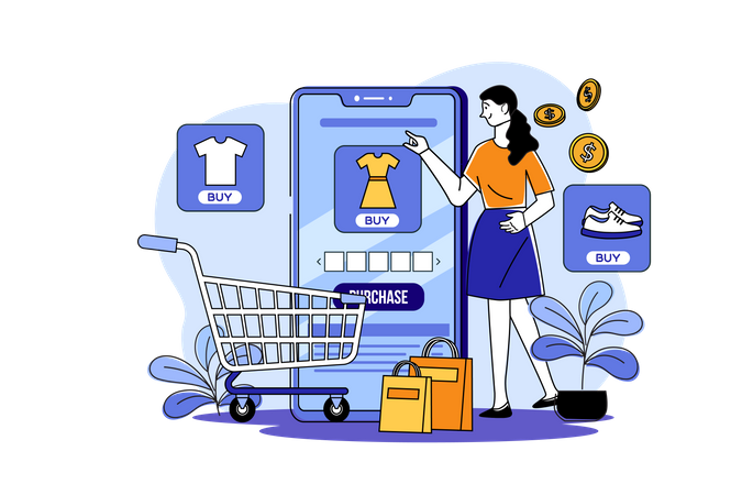 Girl doing online shopping Illustration