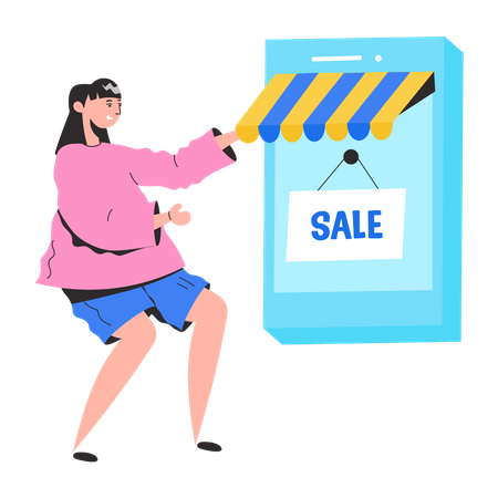Girl doing online shopping  Illustration