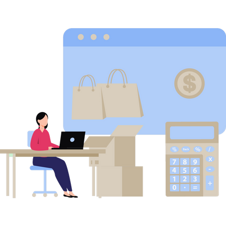 Girl doing online shopping and payment  Illustration