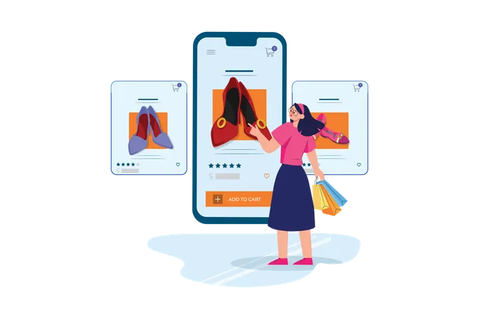 Girl doing online shopping by Smartphone  Illustration