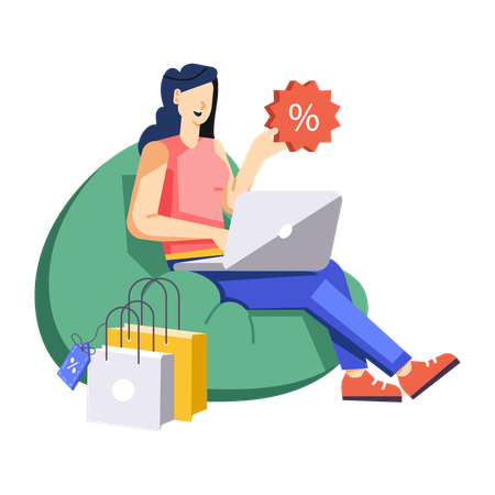 Girl doing online shopping during sale  Illustration