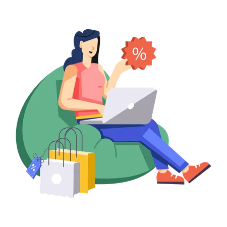 Girl doing online shopping during sale  Illustration