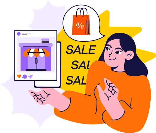 Girl doing online shopping during shopping sale  Illustration