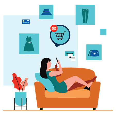 Girl doing online shopping  Illustration