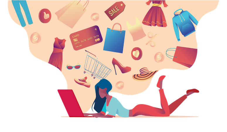 Girl doing online shopping  Illustration