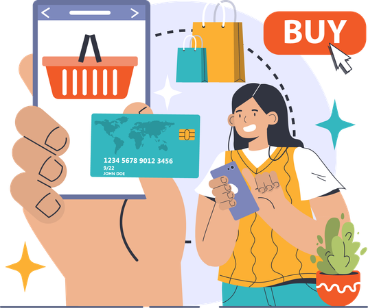 Girl doing online shopping  Illustration