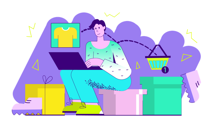 Girl doing online shopping  Illustration