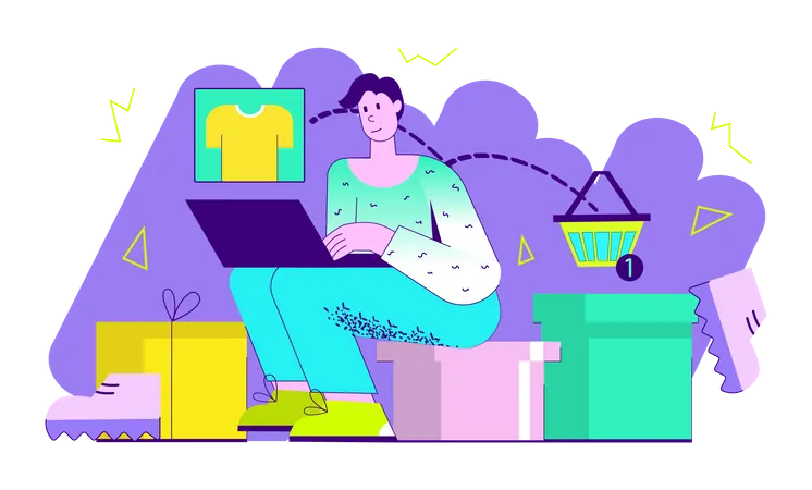 Girl doing online shopping  Illustration