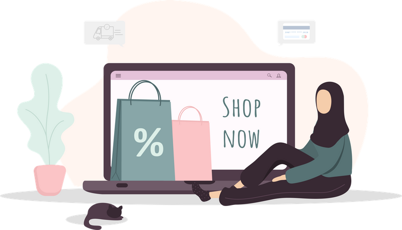 Girl doing online shopping  Illustration