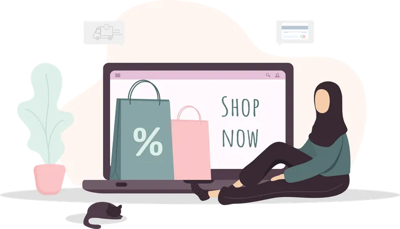 Girl doing online shopping  Illustration