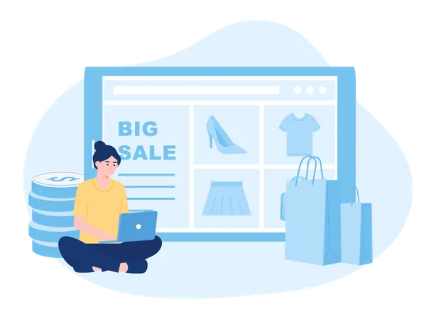 Girl doing online shopping  Illustration