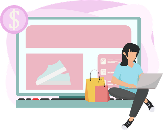 Girl doing online shopping  Illustration