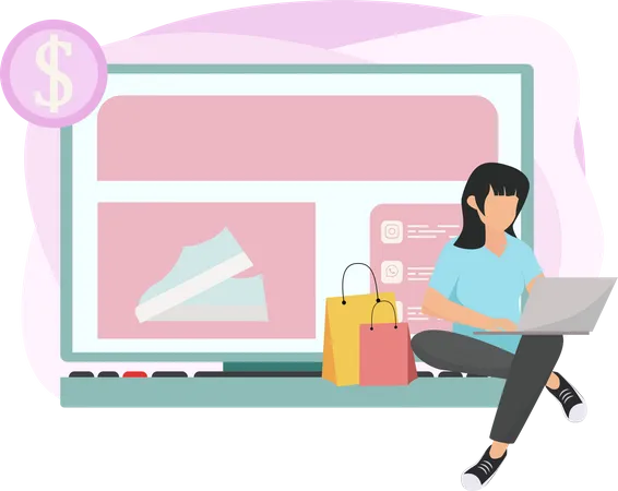 Girl doing online shopping  Illustration