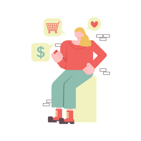 Girl doing online shopping  Illustration