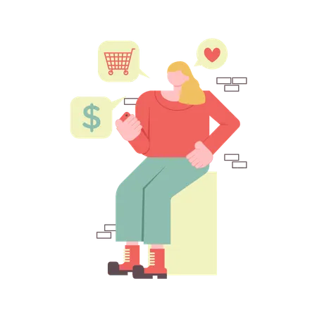 Girl doing online shopping  Illustration