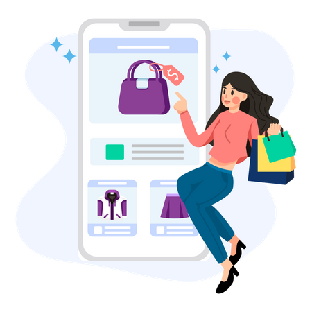 Girl doing online shopping  Illustration