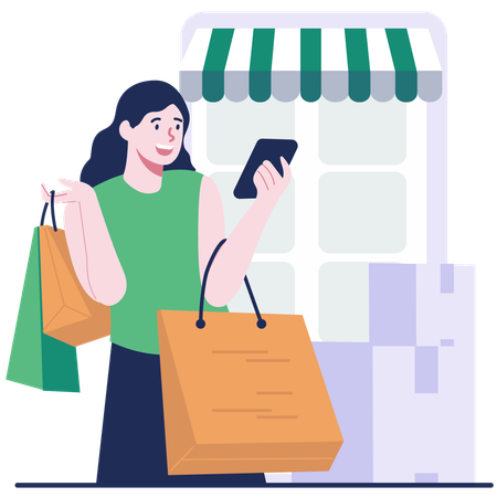 Girl doing Online Shopping  Illustration